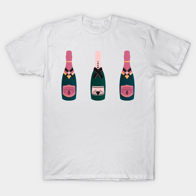 Pink Champagne bottles T-Shirt by Home Cyn Home 